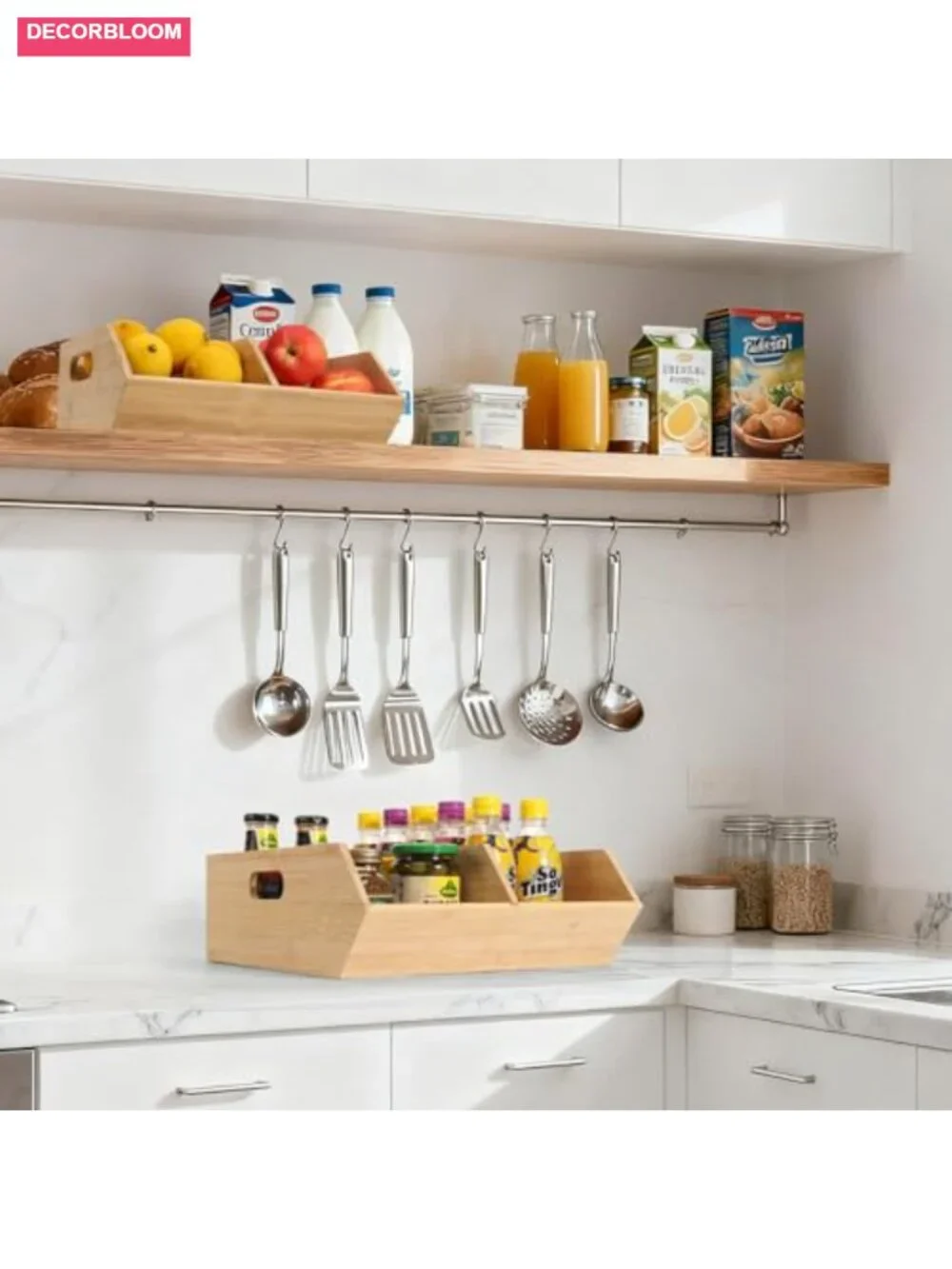 Bamboo Stackable Pantry Baskets Set of 2 Kitchen Storage Organizer Bins